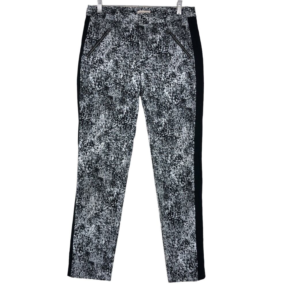Rebecca Taylor Womens Size 6 Pants Stretch Panel Black White Abstract Zip Detail